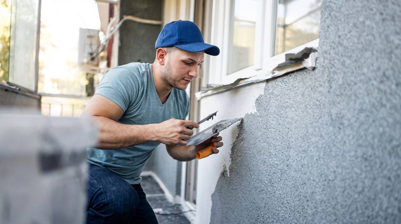 Stucco repair and restoration work on a Los Angeles home