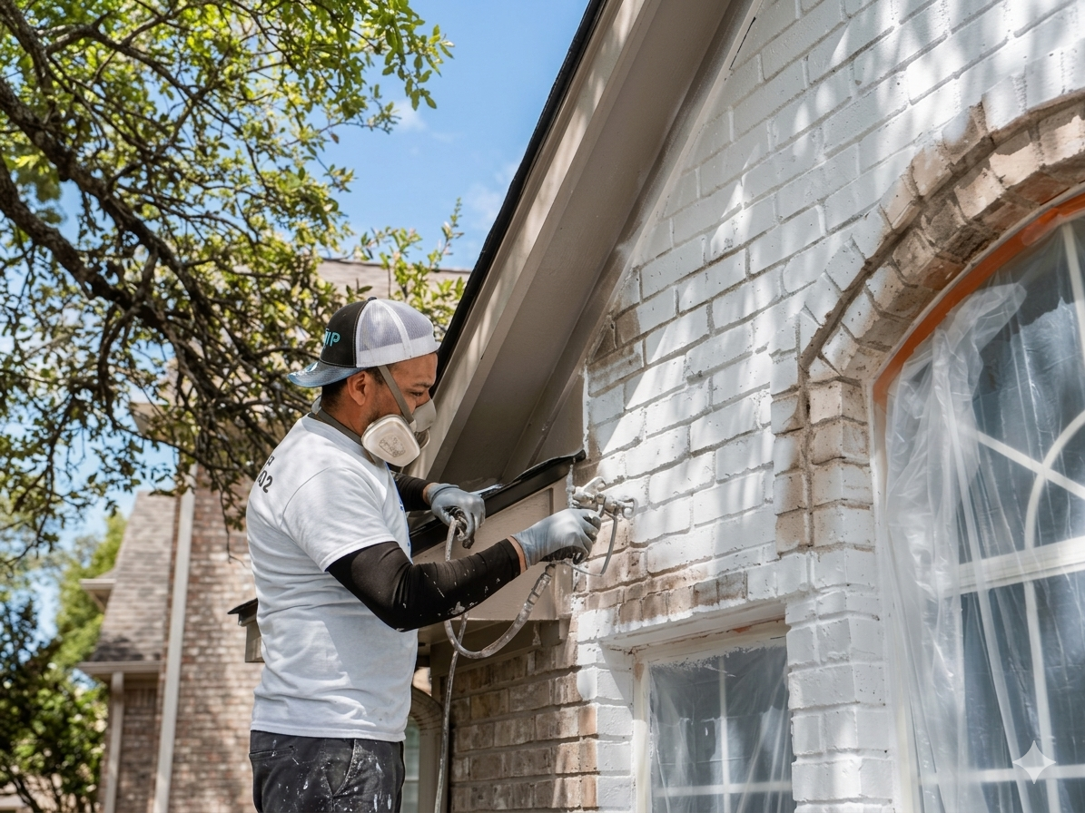 Professional exterior painting on a luxury home